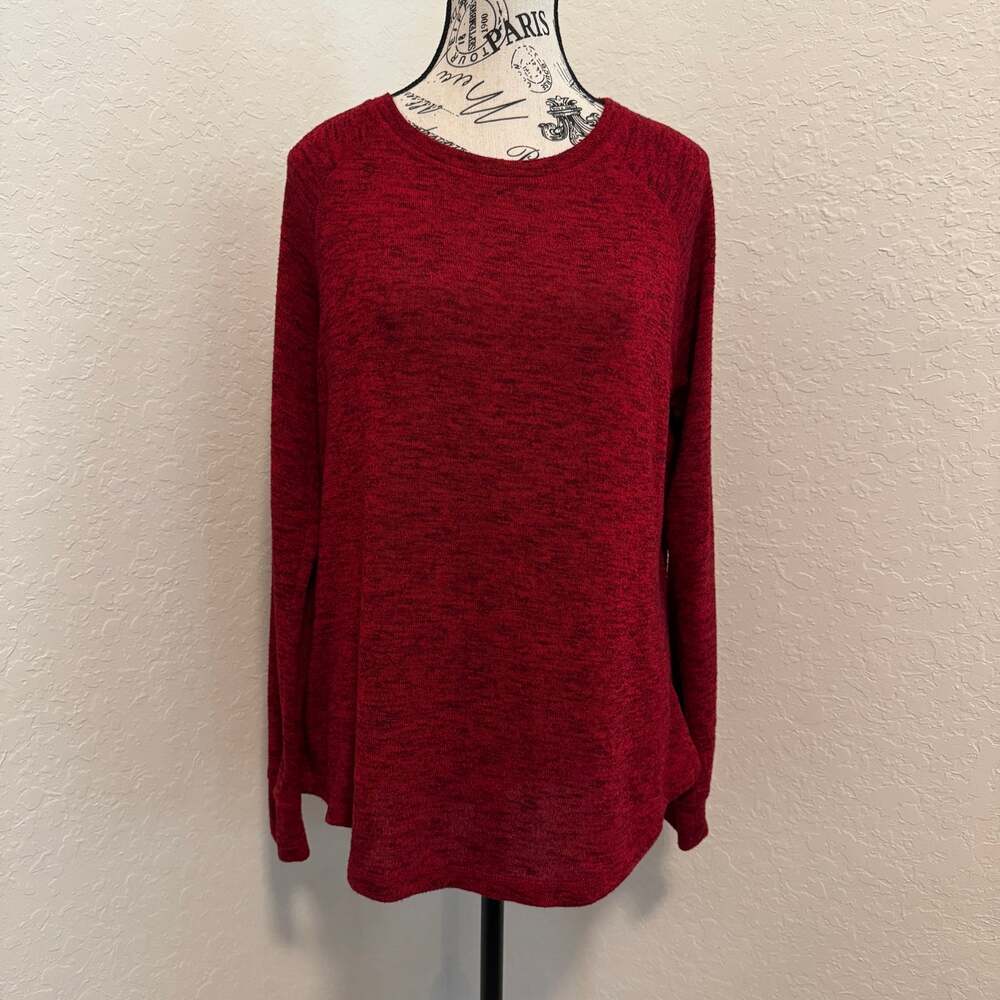 Liz Claiborne Weekend Top Women's Large Red Marled Knit Long Sleeve Blouse Large